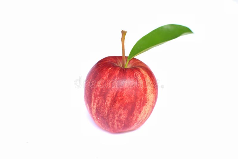 Red apples, green leaves Placed on a white background royalty free stock photo.
