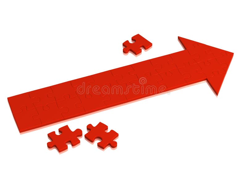 Red arrow made of pieces of puzzle