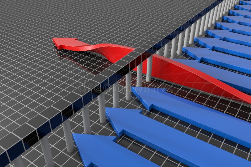 Red arrow obstacle avoidance vector illustration