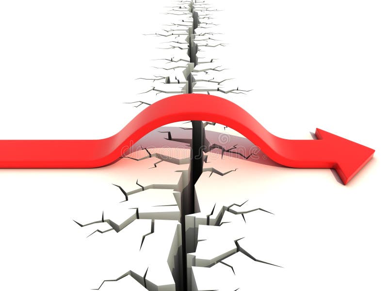 Red arrow passing obstacle - risk and success 3d concept