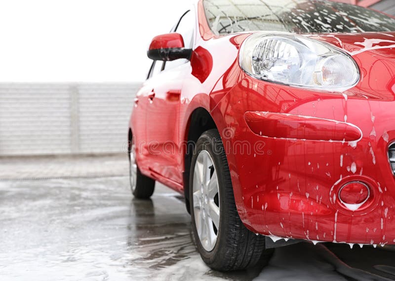 Auto with Foam at Car Wash, Space for Text. Banner Design Stock Image - Image of banner, background: 184404253