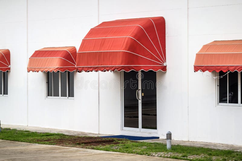Red awning stock photo. Image of door, awnings, grass 42442852