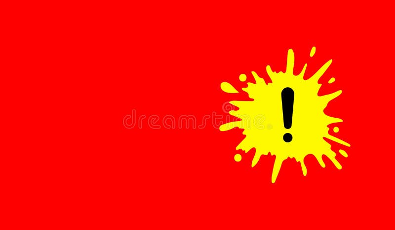 Red Background with Exclamation Mark on Yellow Splash. Stock