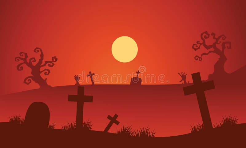 Red Backgrounds Halloween Tomb Silhouette Stock Vector - Illustration ...