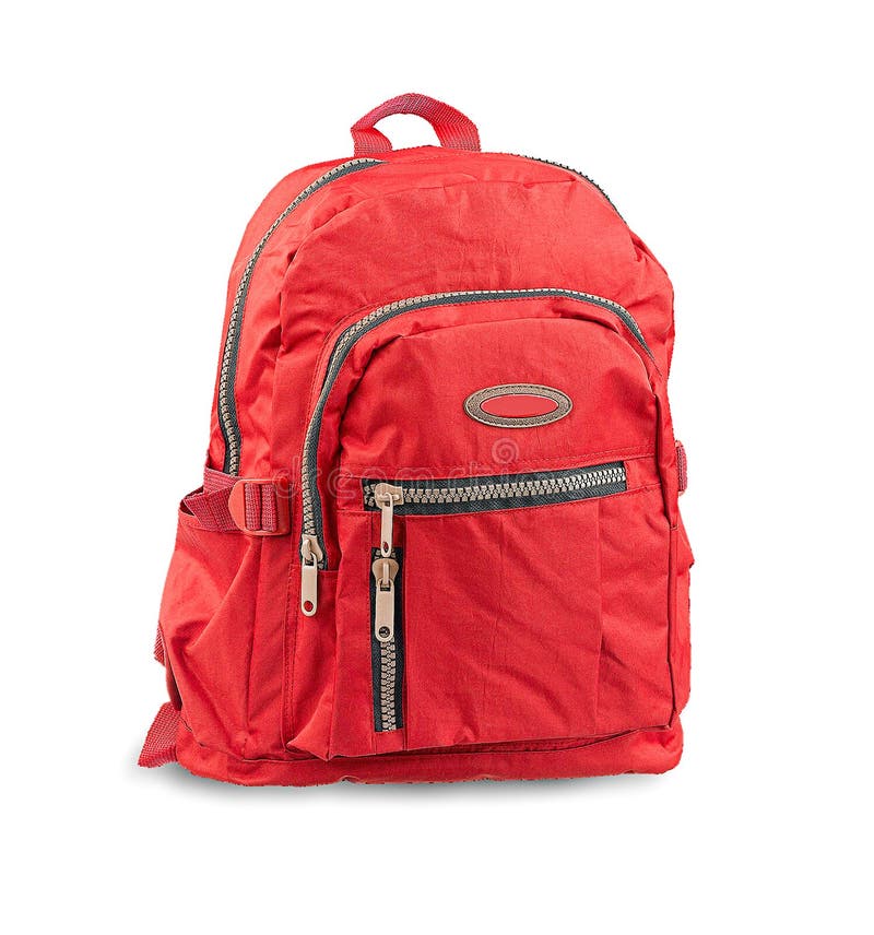Red backpack isolated on white royalty free stock photo