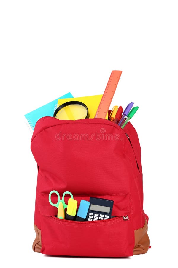 Backpack with school supplies royalty free stock photos