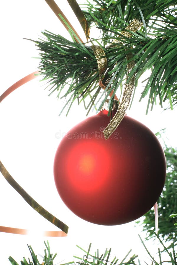 Red ball hanging from christmas tree