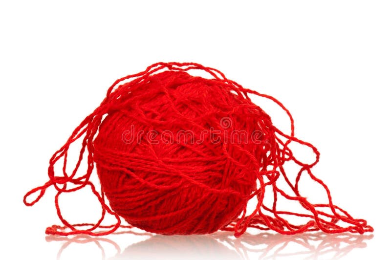 Tangled pile of red yarn with a single piece leading out, isolated on white  Stock Photo - Alamy