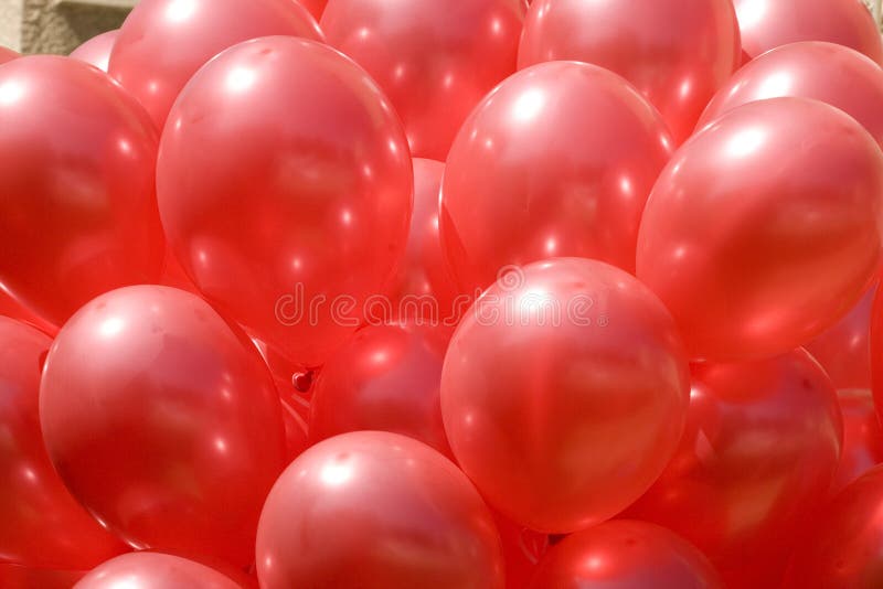 Many red balloons in the air. Blue buffalo illustrations