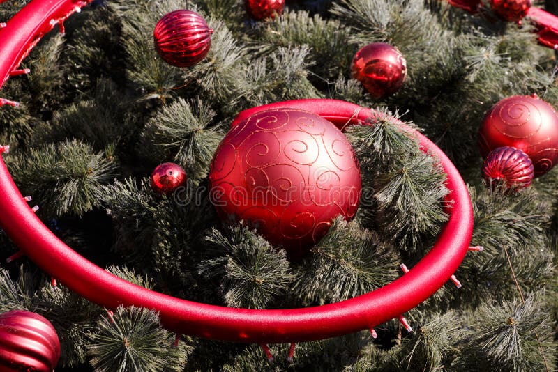 Red Balls on Christmas Tree Stock Image Image of garland, reflection