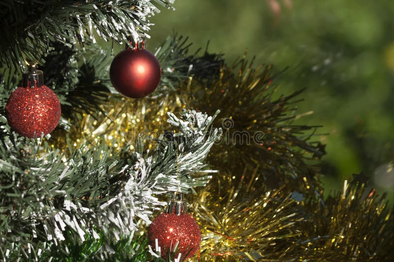 Red Balls on Christmas Tree with Copy Space Stock Image Image of