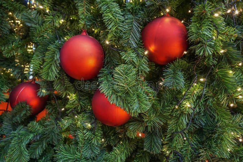 Snowflake and Red Balls Hanging on Christmas Tree Stock Image Image