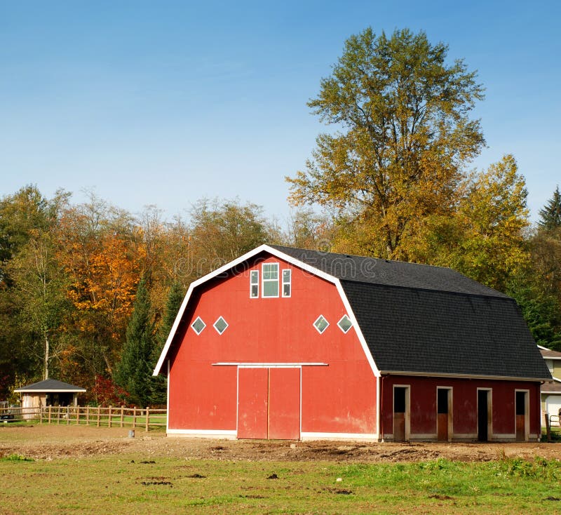 Red Barn and Autumn Trees