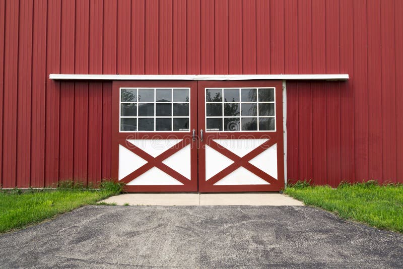 Red barn door stock image. Image of industry, green, steel 32520481