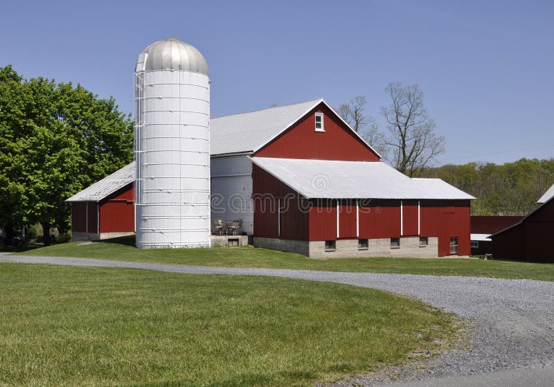 Red barn and silo in rural Pennsylvania stock photo