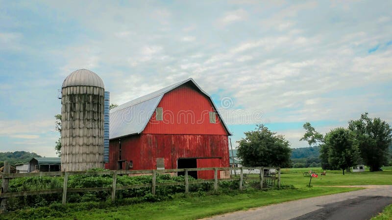 Red Barn With Silo in Wisconsin