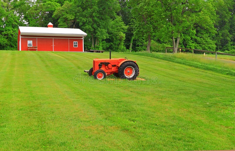 Red Barn Tractor Green Lawn Stock Photo Image of nature, living 54797990