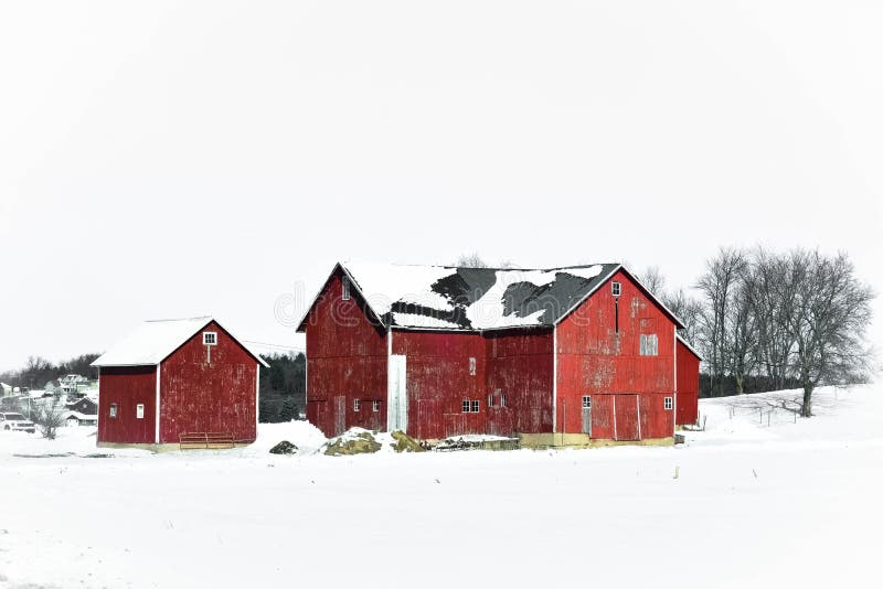 Red Barn in a White Snowy Winter Wonderland