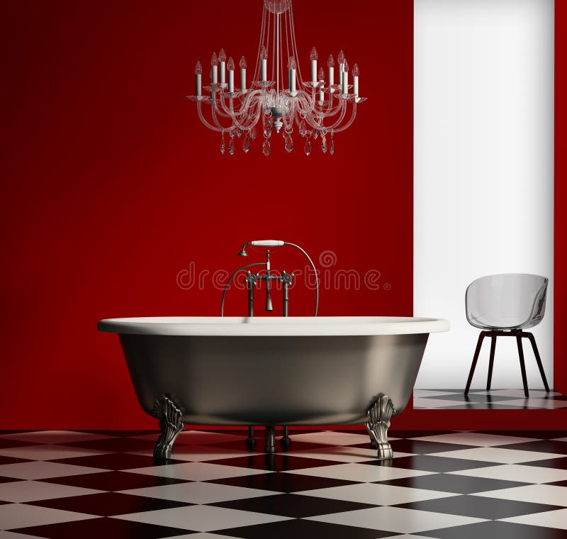 3d render of of a red baroque classic bathtub