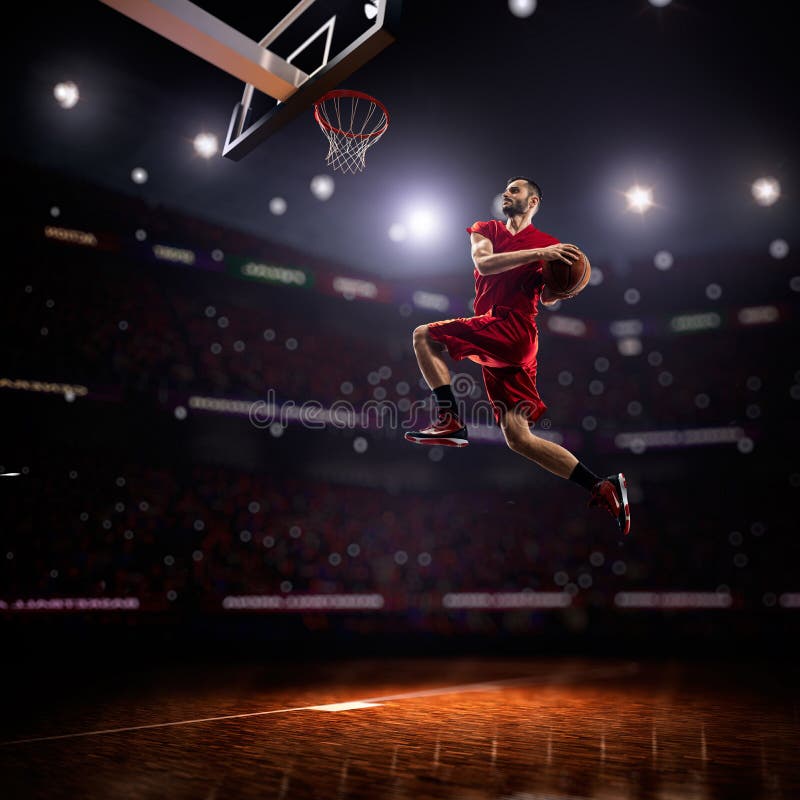 Red Basketball Player in Action Stock Image Image of action, holding