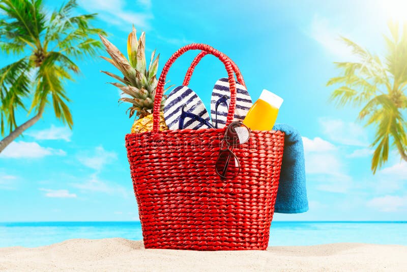 Red beach bag stock image. Image of relax, leisure, sand - 148155469