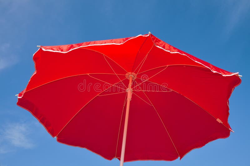 Red Beach Umbrella and Blue Sky Stock Image Image of concept