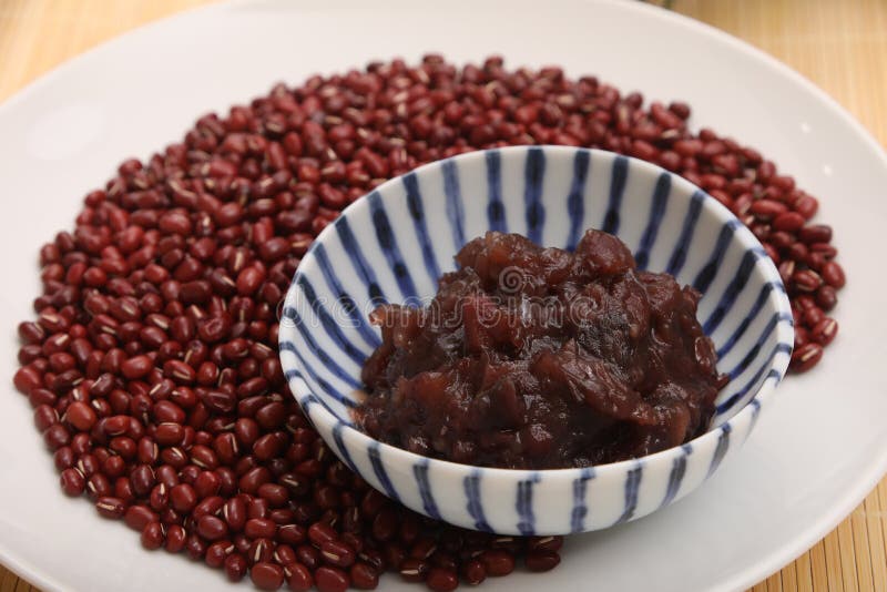 Red Bean Paste and Azuki Beans on a Plate Stock Photo Image of style