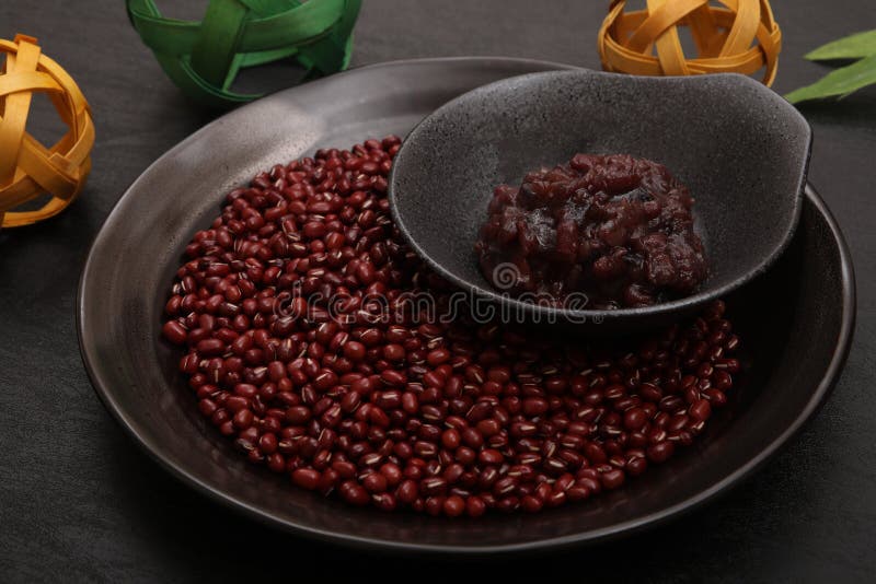 Red Bean Paste and Azuki Beans on a Plate Stock Photo Image of