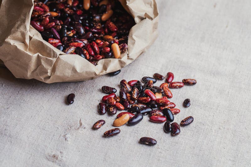 Red Beans in a Paper Bag. Ecofriendly Materials for Packaging Products