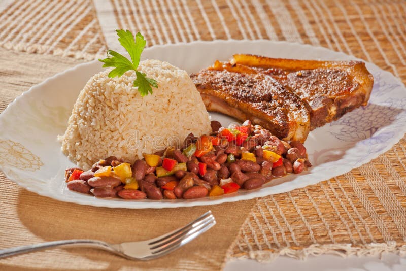 Red Beans and Rice with Pork Chops Stock Photo - Image of brown