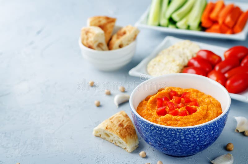 Red Bell Pepper Hummus with Vegetables Stock Photo Image of healthy