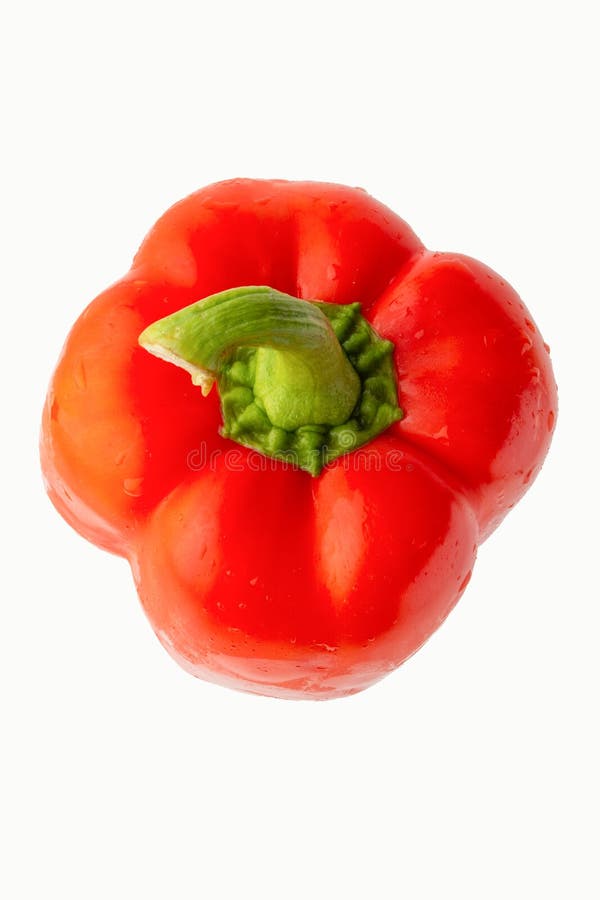 Red Bell Pepper or Paprika, Top View Isolated on White Background, for