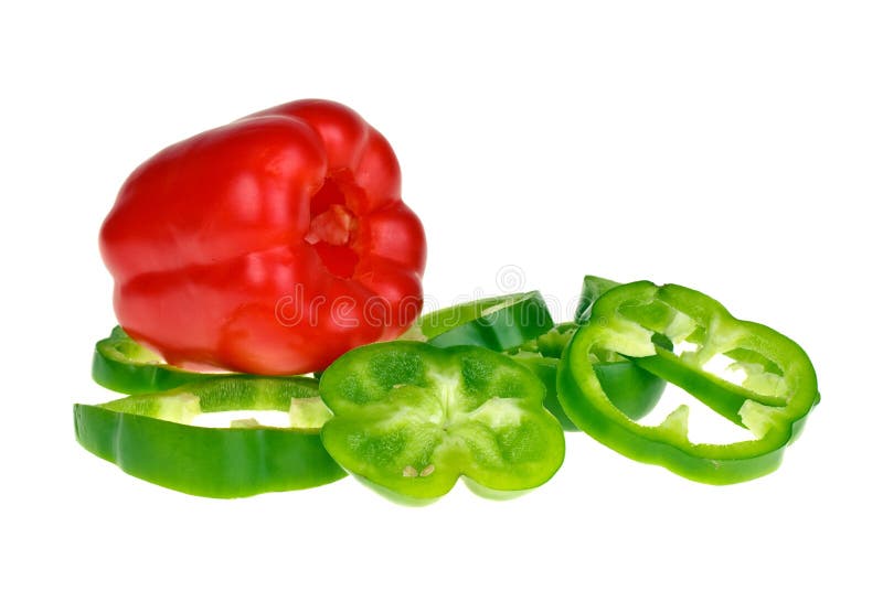 Red bell pepper and sliced green