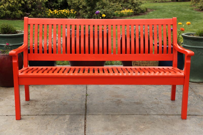 Red bench in garden