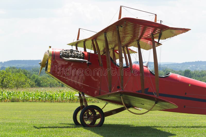 Red Biplane with OX-5 Engine