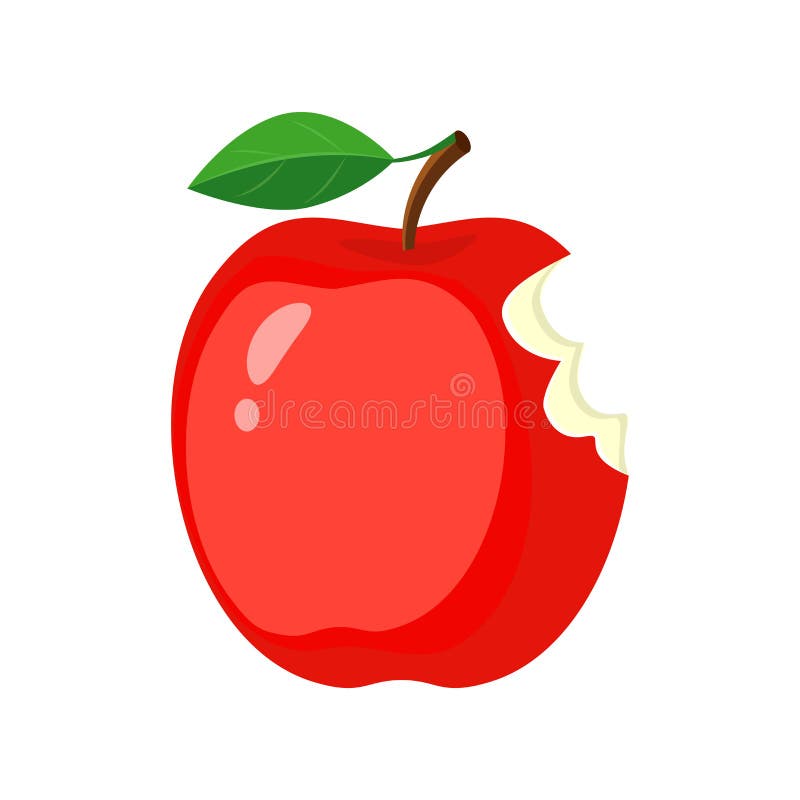 Red Bitten Apple. Vector Illustration Isolated on White Background