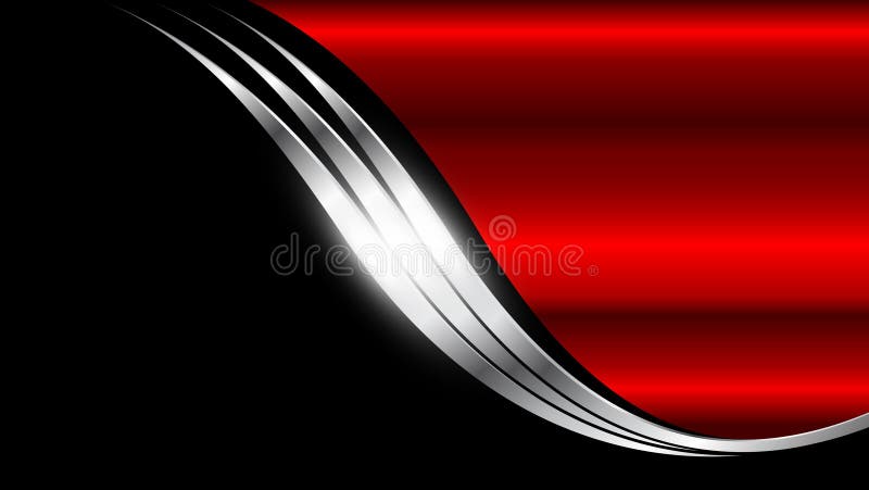 Red and black background with shiny metallic wavy lines, elegant business background vector illustration