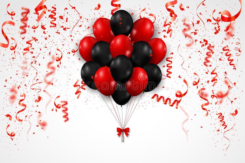 Ballons rouges noirs, concept confetti, arrière-plan : image vectorielle de  stock (libre de droits) 692226967