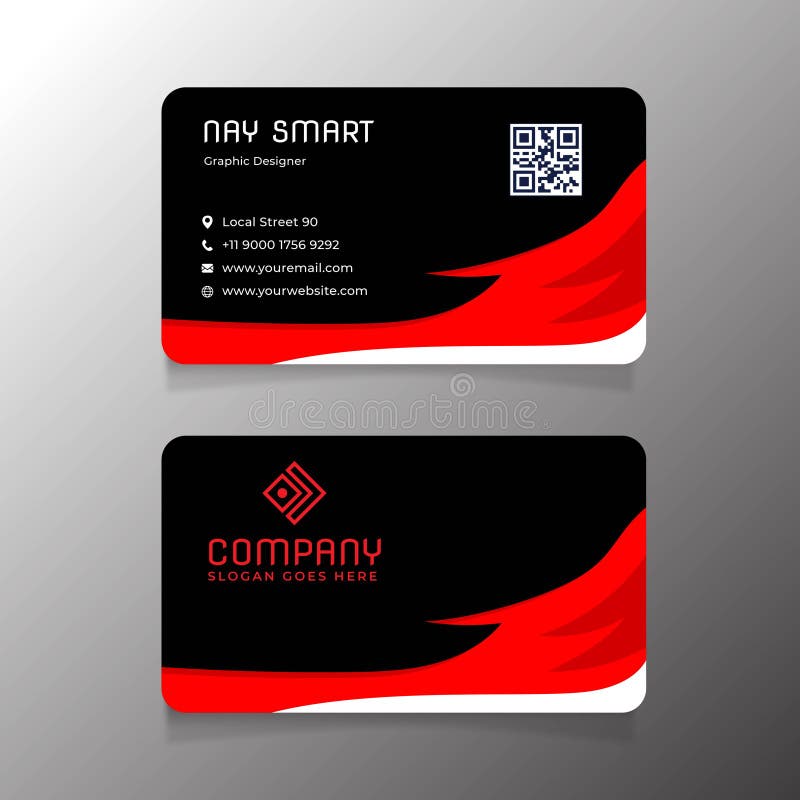 Red Black Business Card Template with QR Code Vector Illustration Red Black Business Card Template with QR Code Vector Illustration