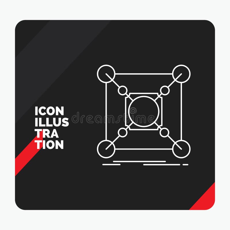 Red and Black Creative presentation Background for Base, center, connection, data, hub Line Icon stock illustration