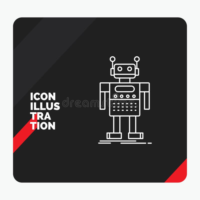 Red and Black Creative presentation Background for robot, Android, artificial, bot, technology Line Icon vector illustration