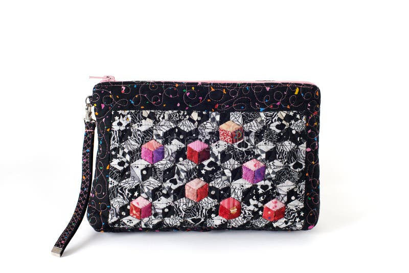 Red and black cubes pattern patchwork mini zipper bag stock photo