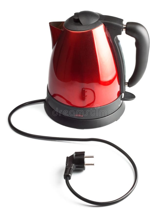 Red and black electrical tea kettle stock photos