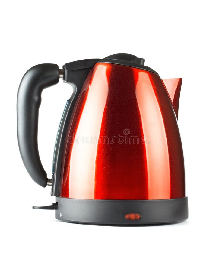 Red and black electrical tea kettle stock photo