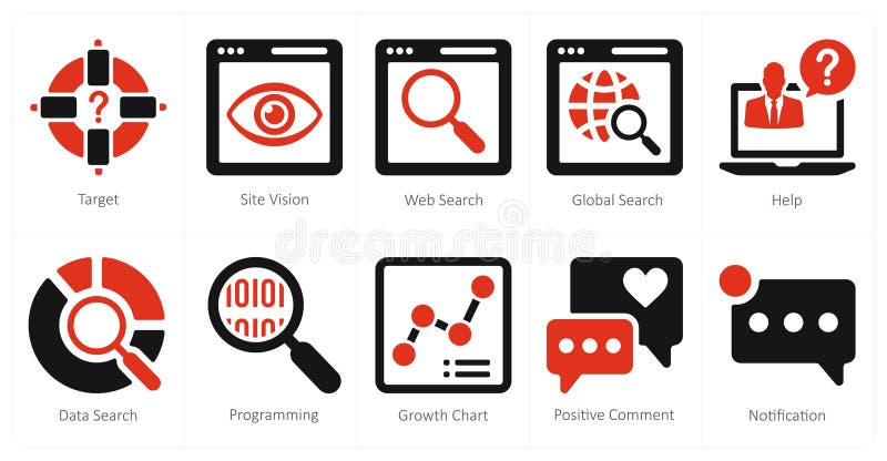 A set of 10 mix icons as target, site vision, web search stock illustration