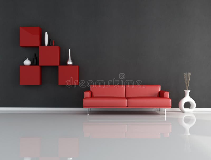 Simple Black And Red Lounge for Small Space