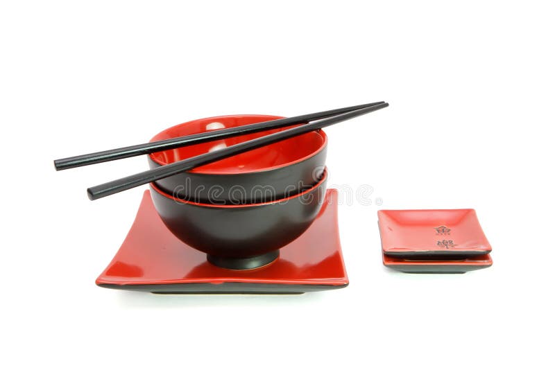 Red and black oriental table set isolated