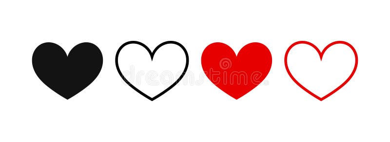 Red, black and outline hearts icons set vector illustration