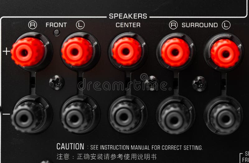 Red and black speaker connectors of AV receiver