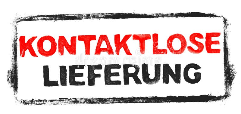 Red and black stencil text in frame: Contactless Delivery in german language vector illustration